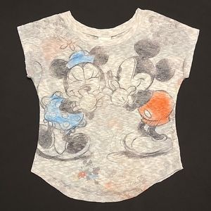 Disney Parks Grey Vintage Print Mickey and Minnie knit top, size Small